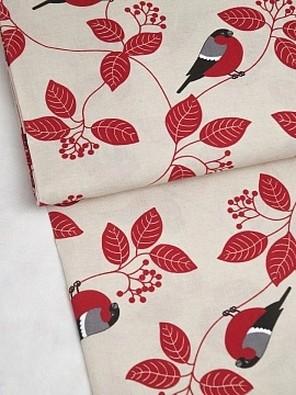 Ткань льняная Снегири