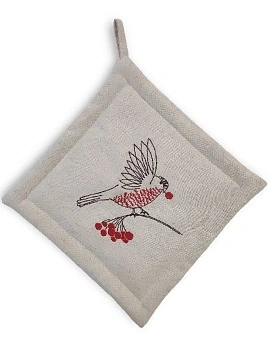 Прихватка льняная Снегирь на веточке
