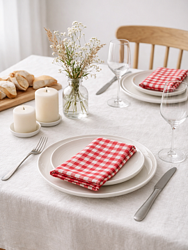 Салфетка льняная в красную клетку