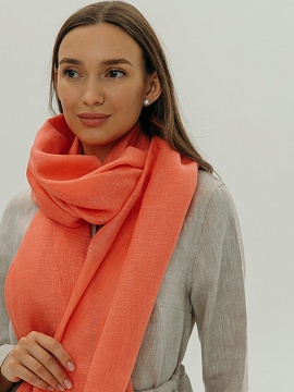 Льняной палантин цвет коралловый 