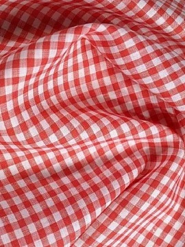 Ткань полульняная Клетка красная арт.72