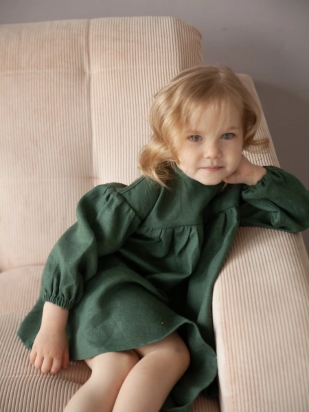 Платье льняное детское Грета зеленый