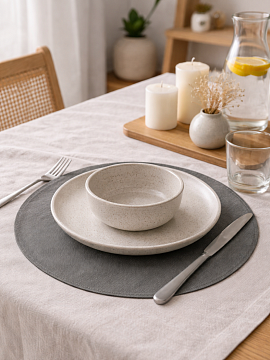 Салфетка круглая изо льна цвет оливковый