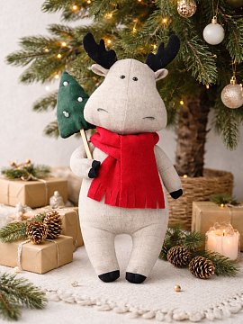 Льняной сувенир Олененок с ёлочкой