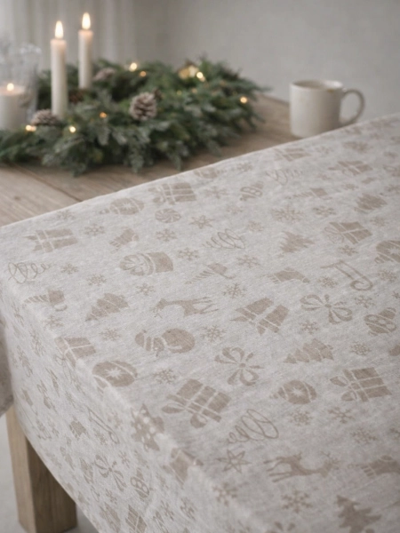 Скатерть льняная Новогодняя сказка без салфеток