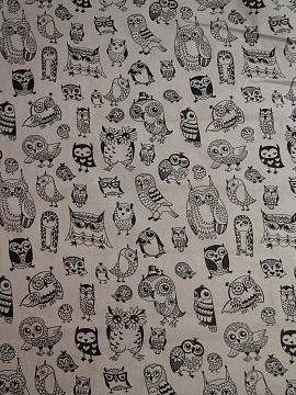 Ткань полульняная Совушки на сером арт.252