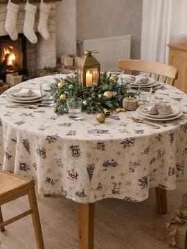 Скатерть льняная Рождественские истории круглая без салфеток
