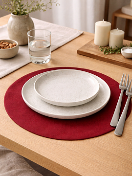 Салфетка круглая изо льна цвет бордо