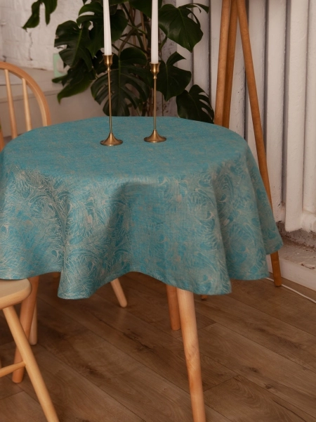 Скатерть льняная круглая Узорная без салфеток