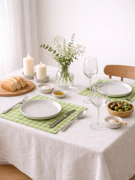 Салфетка льняная в зеленую клетку