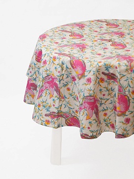 Скатерть льняная Птички круглая без салфеток