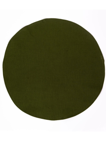 Салфетка круглая изо льна цвет зеленый