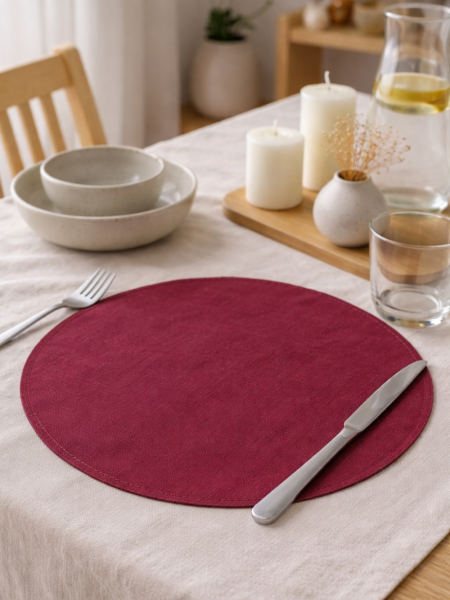 Салфетка круглая изо льна цвет слива