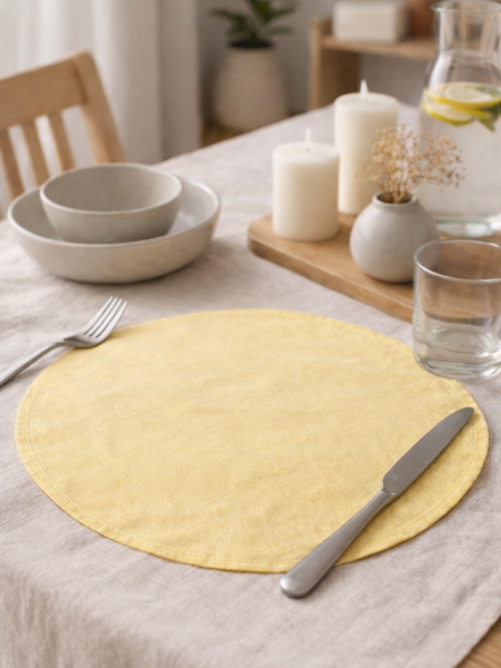 Салфетка круглая изо льна цвет желтый