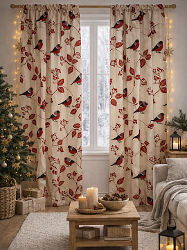 Шторы льняные Снегири