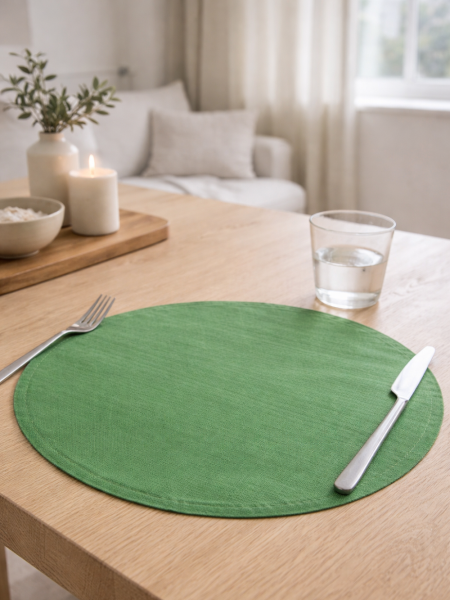 Салфетка круглая изо льна цвет изумруд