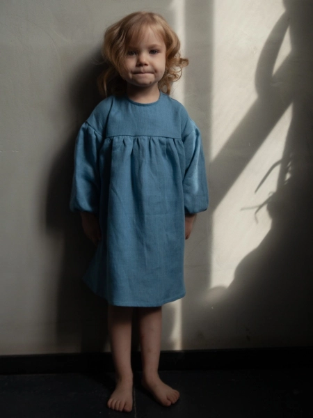 Платье льняное детское Грета голубой