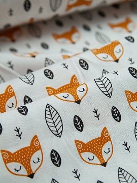 Ткань льняная Лисы в листьях