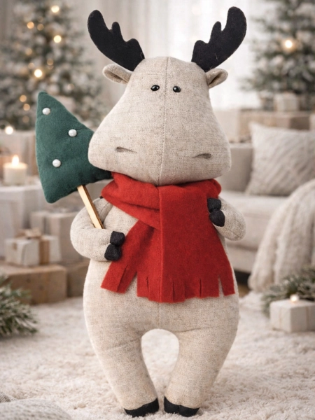 Льняной сувенир Олененок с ёлочкой