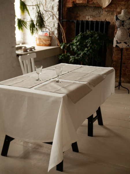 Скатерть прямоугольная полульняная Сияние цвет белый без салфеток