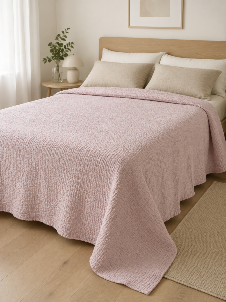 Покрывало льняное Marshmallow lilac rose