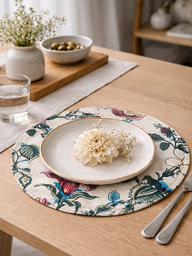 Салфетка круглая изо льна Цветочный Прованс