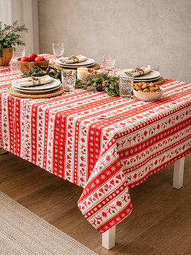 Скатерть льняная Северные олени без салфеток