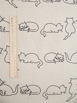 Ткань льняная рис. Коты 220 см.