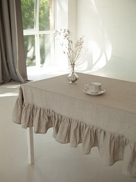 Скатерть полульняная Серые Рюши без салфеток
