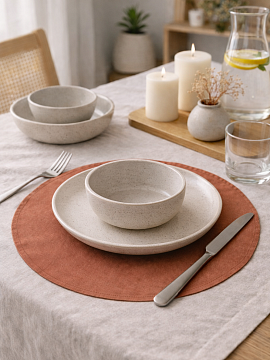 Салфетка круглая изо льна цвет терракот