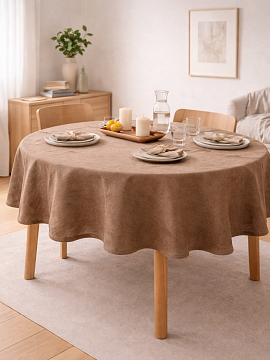 Скатерть круглая изо льна Нуга без салфеток