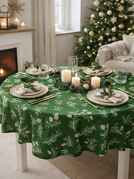 Скатерть круглая изо льна Шишки без салфеток