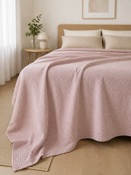Покрывало льняное Marshmallow lilac rose