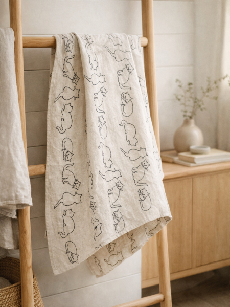 Полотенце льняное Коты