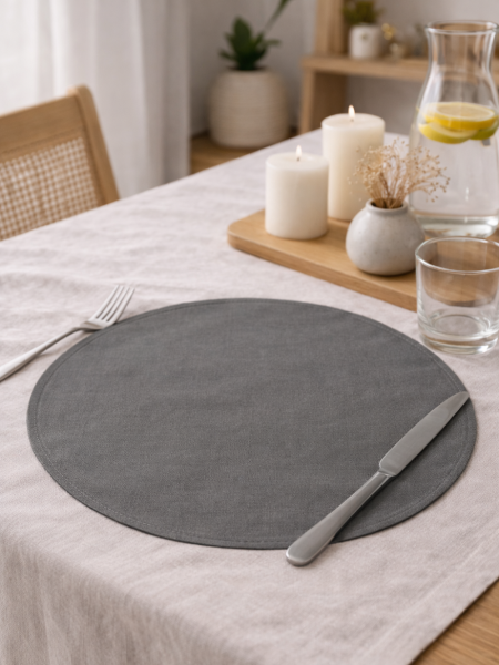 Салфетка круглая изо льна цвет оливковый