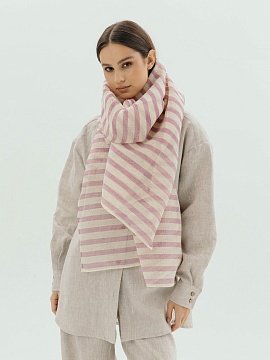 Льняной палантин цвет бело-сиреневый