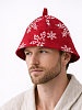 Шапка льняная для бани новогодняя цвет красный