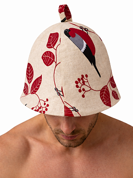 Шапка льняная для бани рисунок Снегири