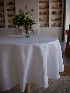 Скатерть льняная Белые круги круглая без салфеток