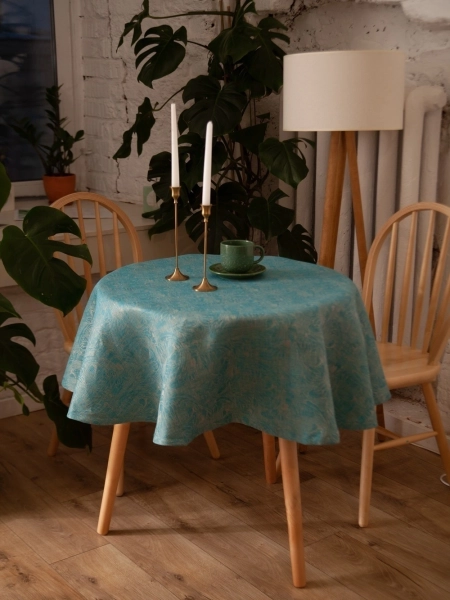 Скатерть льняная круглая Узорная без салфеток