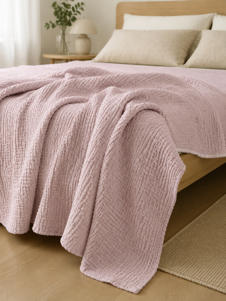 Покрывало льняное Marshmallow lilac rose