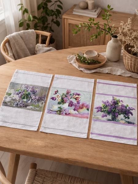 Набор льняных полотенец для кухни Сирень