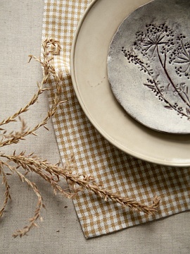 Салфетка льняная Золотая клетка 