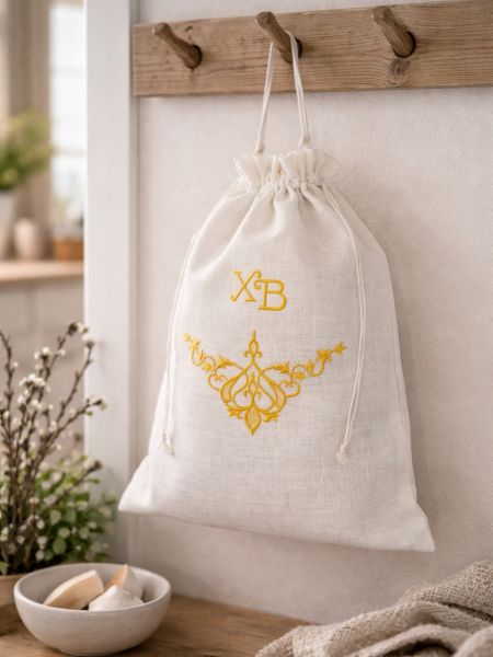 Мешочек льняной с вышивкой ХВ вензель