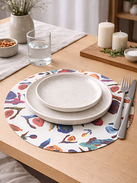 Салфетка круглая изо льна Тюльпаны