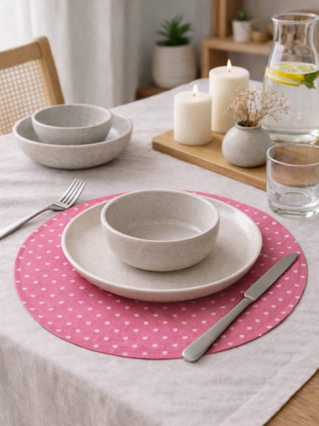 Салфетка круглая изо льна Сердечки