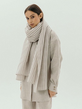 Льняной палантин цвет серый в полоску