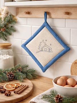 Прихватка льняная Зимняя деревня