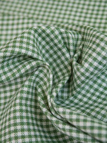 ОСТАТОК меньше метра Ткань полульняная Зеленая клетка арт.1535-2В