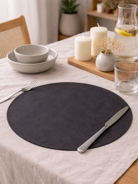 Салфетка круглая изо льна цвет графит